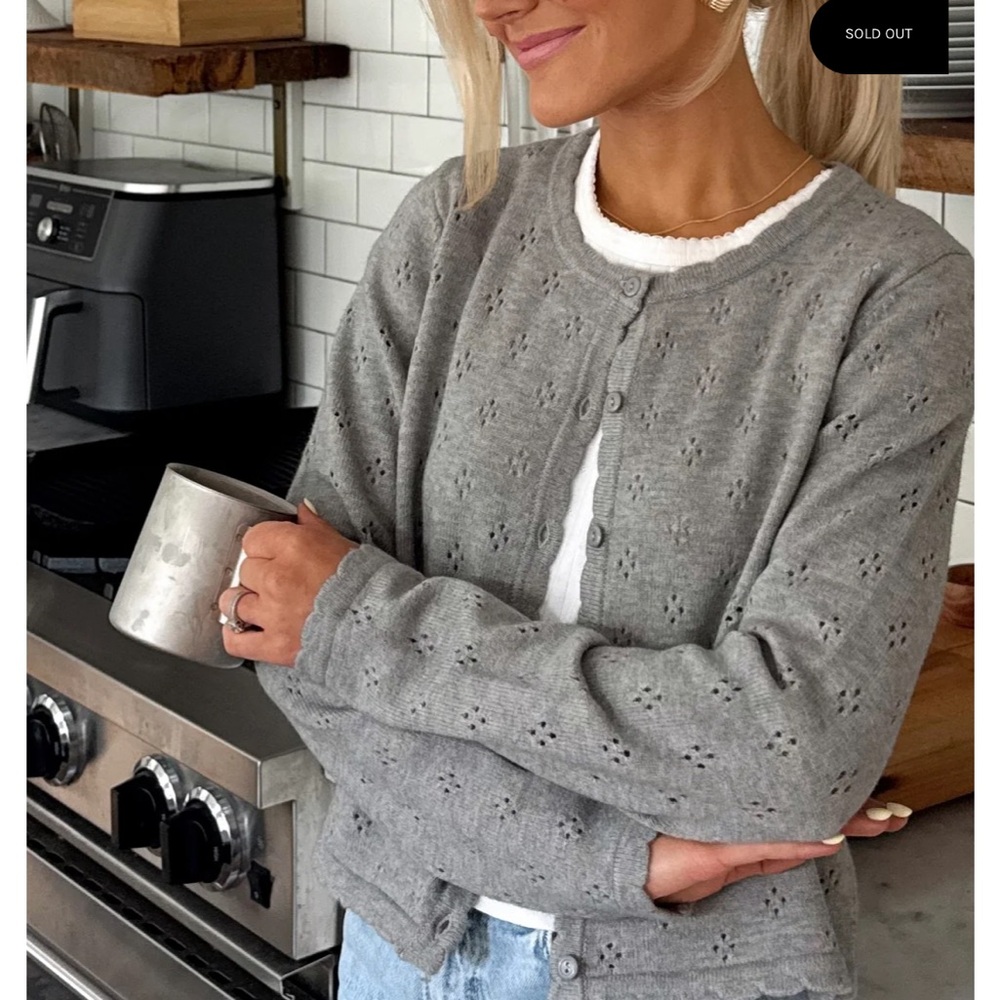 All Row gray pointelle Cardigan - Picture 2 of 5